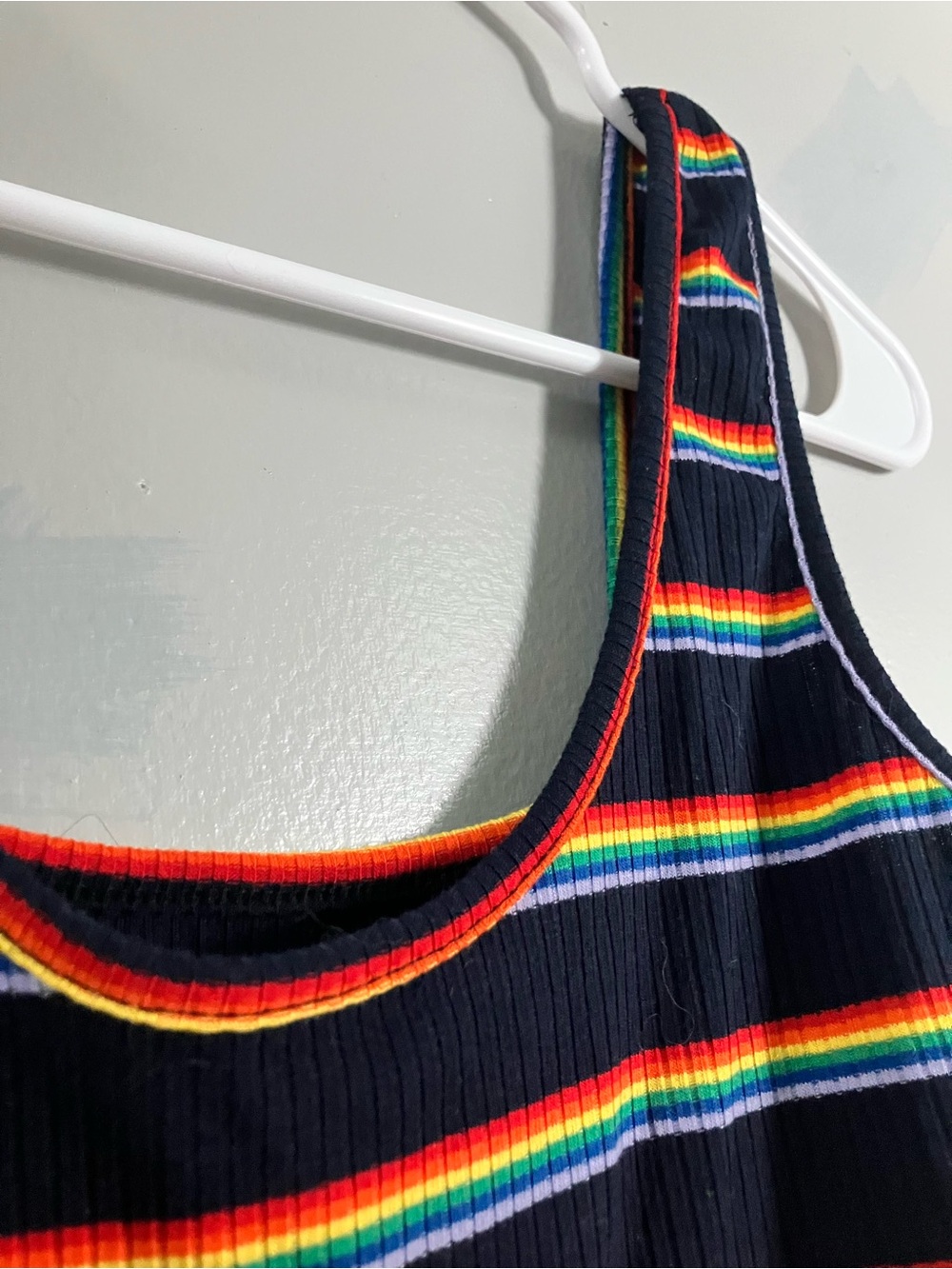 Old Navy Black Ribbed Tank with Rainbow Stripes - Picture 2 of 4